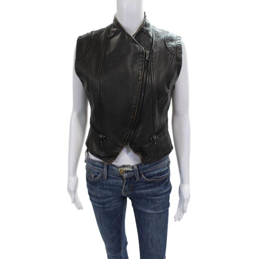 JKT Womens Biker Vest Black Polyurethane Sleeveless Zip Size S
